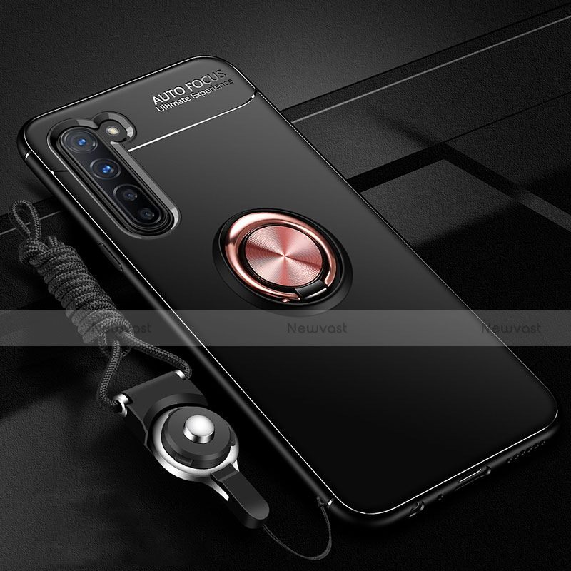 Ultra-thin Silicone Gel Soft Case Cover with Magnetic Finger Ring Stand A01 for Oppo K7 5G Gold and Black