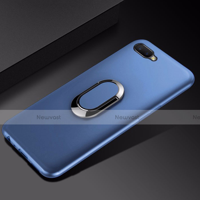 Ultra-thin Silicone Gel Soft Case Cover with Magnetic Finger Ring Stand A01 for Oppo R15X Blue