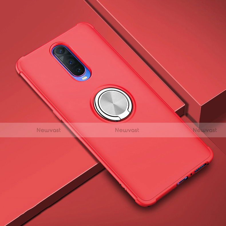 Ultra-thin Silicone Gel Soft Case Cover with Magnetic Finger Ring Stand A01 for Oppo R17 Pro Red