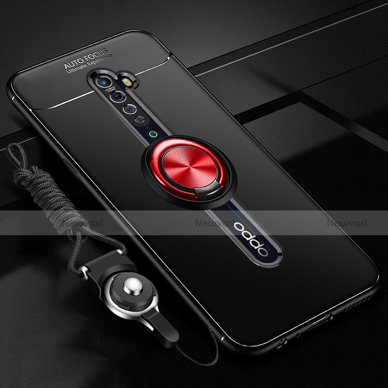 Ultra-thin Silicone Gel Soft Case Cover with Magnetic Finger Ring Stand A01 for Oppo Reno2 Red and Black