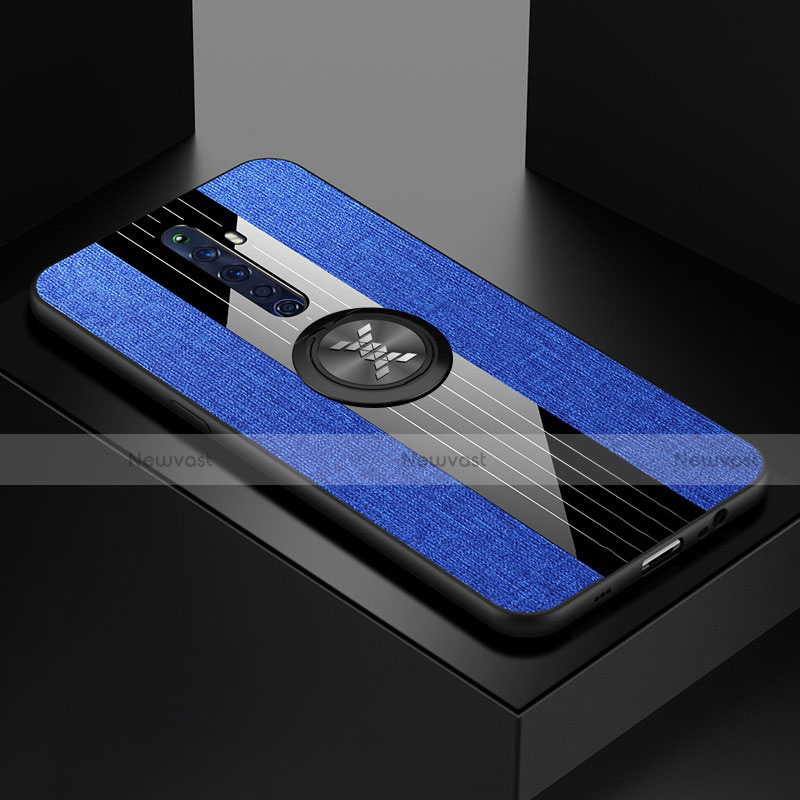 Ultra-thin Silicone Gel Soft Case Cover with Magnetic Finger Ring Stand A01 for Oppo Reno2 Z Blue