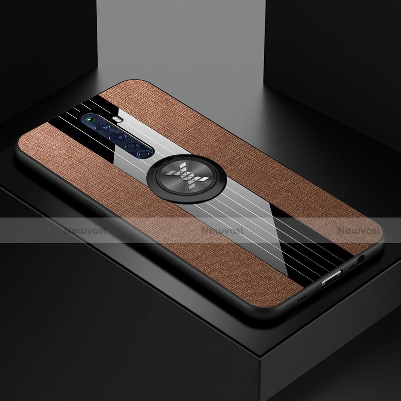 Ultra-thin Silicone Gel Soft Case Cover with Magnetic Finger Ring Stand A01 for Oppo Reno2 Z Brown