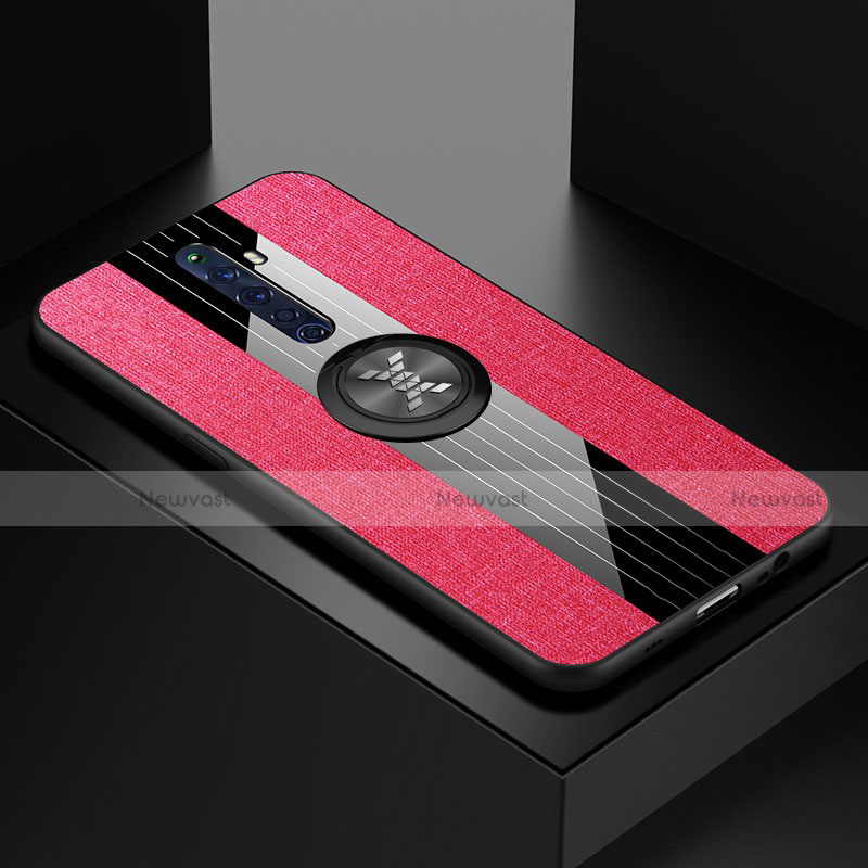 Ultra-thin Silicone Gel Soft Case Cover with Magnetic Finger Ring Stand A01 for Oppo Reno2 Z Hot Pink