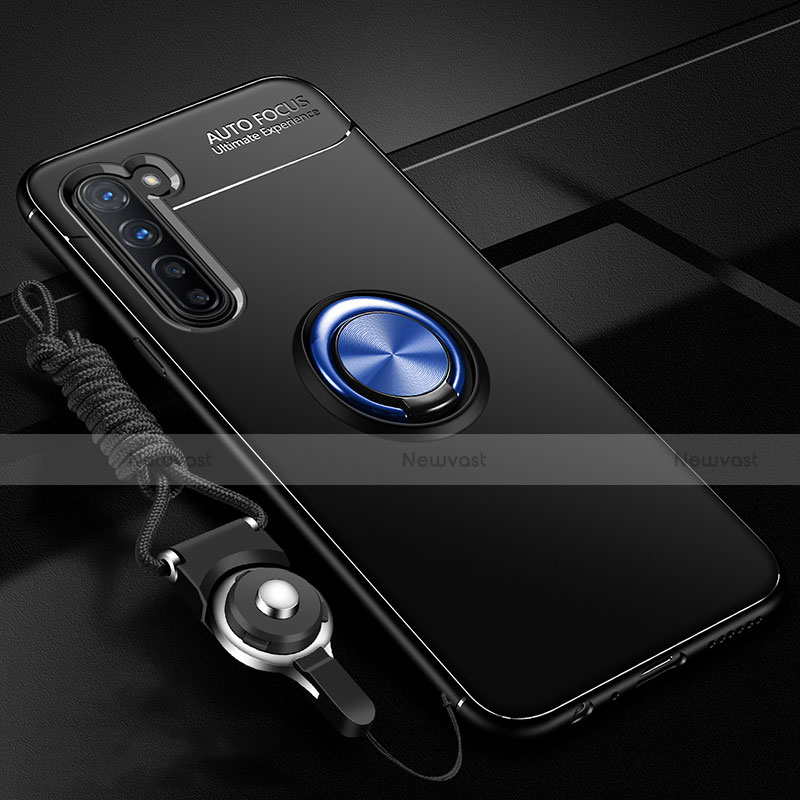 Ultra-thin Silicone Gel Soft Case Cover with Magnetic Finger Ring Stand A01 for Oppo Reno3 Blue and Black