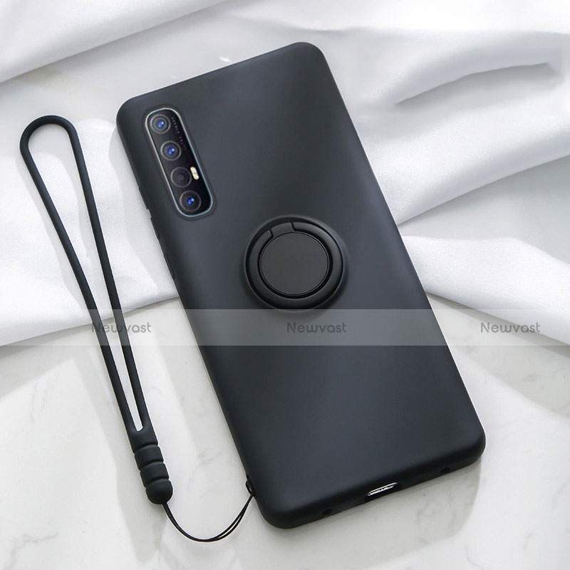 Ultra-thin Silicone Gel Soft Case Cover with Magnetic Finger Ring Stand A01 for Oppo Reno3 Pro Black
