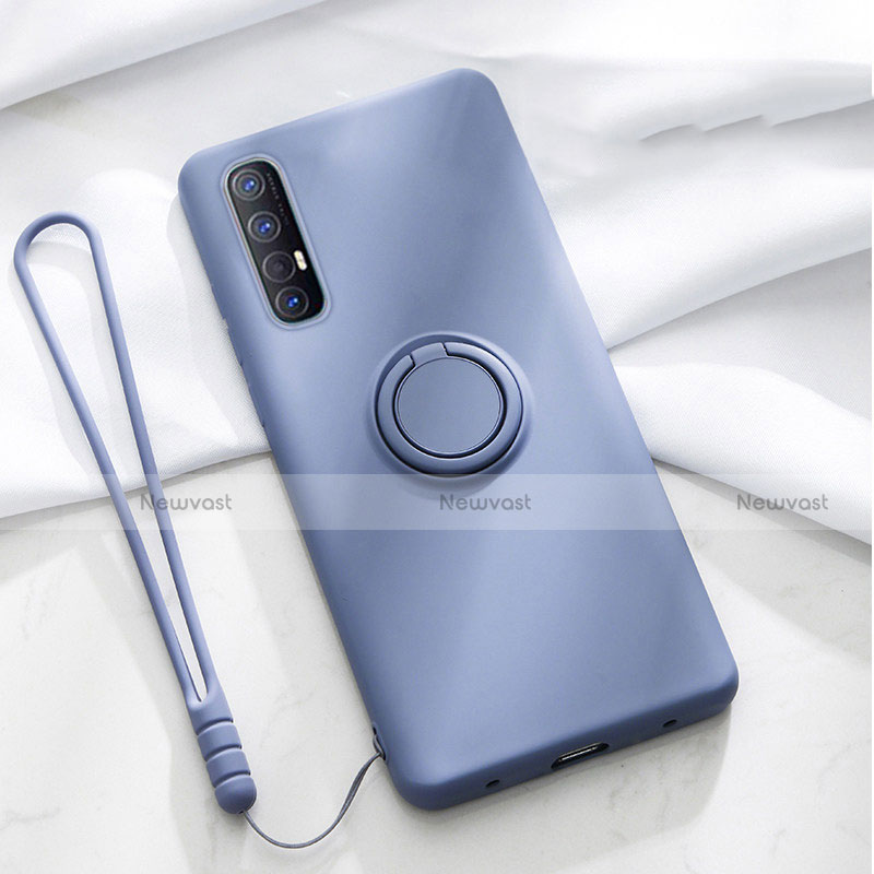 Ultra-thin Silicone Gel Soft Case Cover with Magnetic Finger Ring Stand A01 for Oppo Reno3 Pro Gray