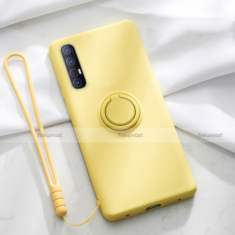 Ultra-thin Silicone Gel Soft Case Cover with Magnetic Finger Ring Stand A01 for Oppo Reno3 Pro Yellow