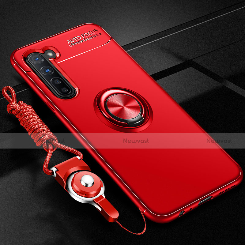 Ultra-thin Silicone Gel Soft Case Cover with Magnetic Finger Ring Stand A01 for Oppo Reno3 Red