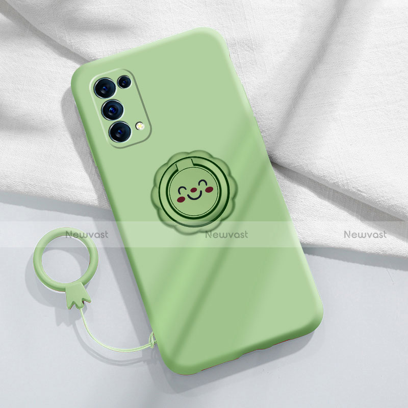 Ultra-thin Silicone Gel Soft Case Cover with Magnetic Finger Ring Stand A01 for Oppo Reno5 Pro 5G Matcha Green