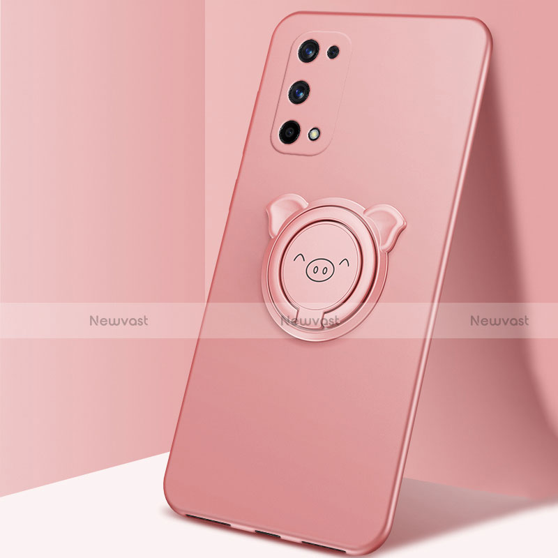 Ultra-thin Silicone Gel Soft Case Cover with Magnetic Finger Ring Stand A01 for Realme V15 5G Rose Gold