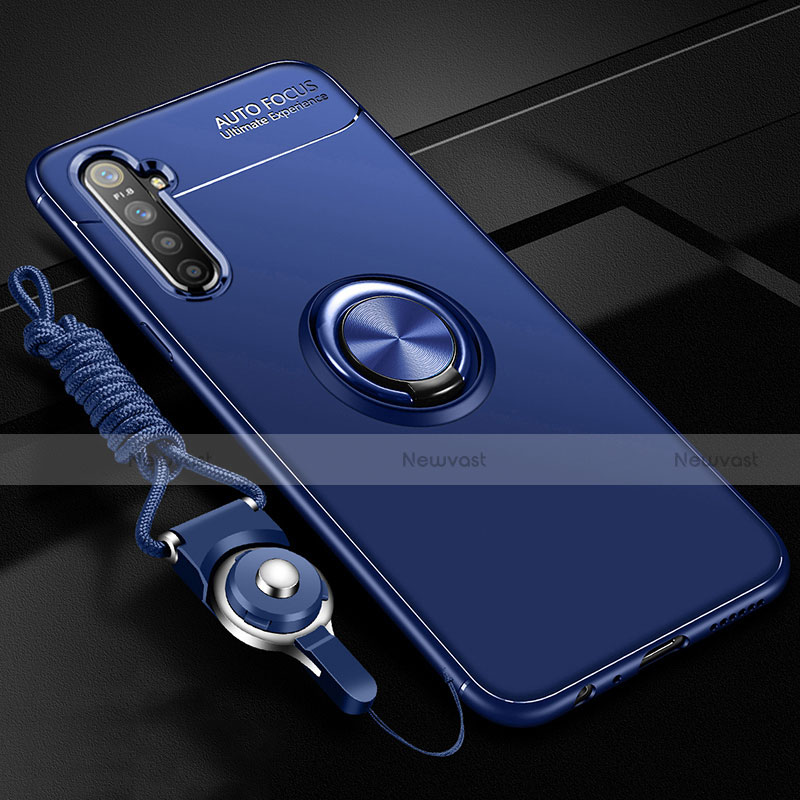 Ultra-thin Silicone Gel Soft Case Cover with Magnetic Finger Ring Stand A01 for Realme X2 Blue