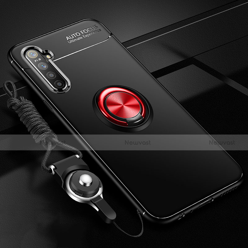 Ultra-thin Silicone Gel Soft Case Cover with Magnetic Finger Ring Stand A01 for Realme X2 Red and Black