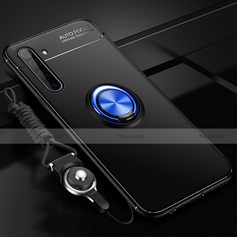 Ultra-thin Silicone Gel Soft Case Cover with Magnetic Finger Ring Stand A01 for Realme X50 Pro 5G Blue and Black