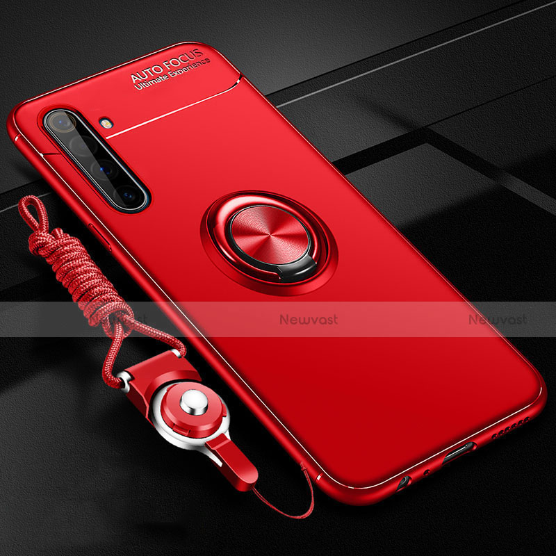 Ultra-thin Silicone Gel Soft Case Cover with Magnetic Finger Ring Stand A01 for Realme X50 Pro 5G Red