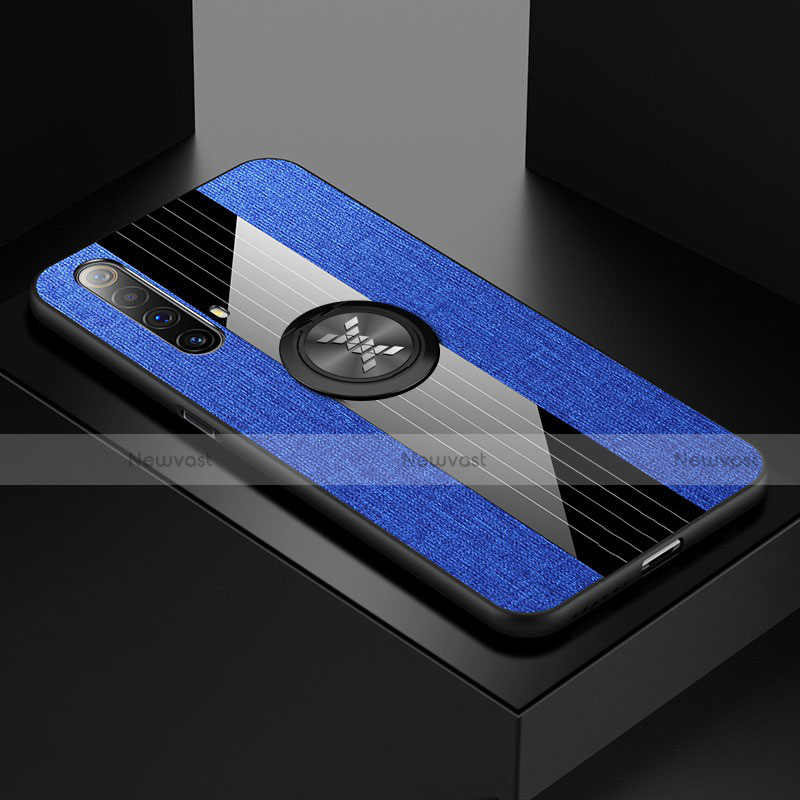 Ultra-thin Silicone Gel Soft Case Cover with Magnetic Finger Ring Stand A01 for Realme X50t 5G Blue