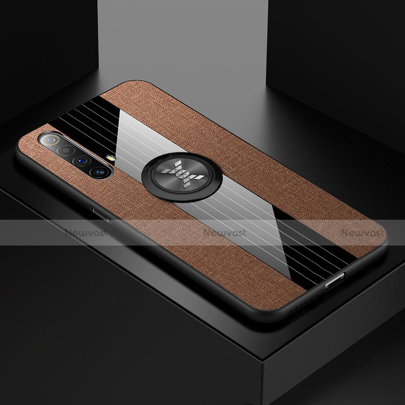 Ultra-thin Silicone Gel Soft Case Cover with Magnetic Finger Ring Stand A01 for Realme X50t 5G Brown