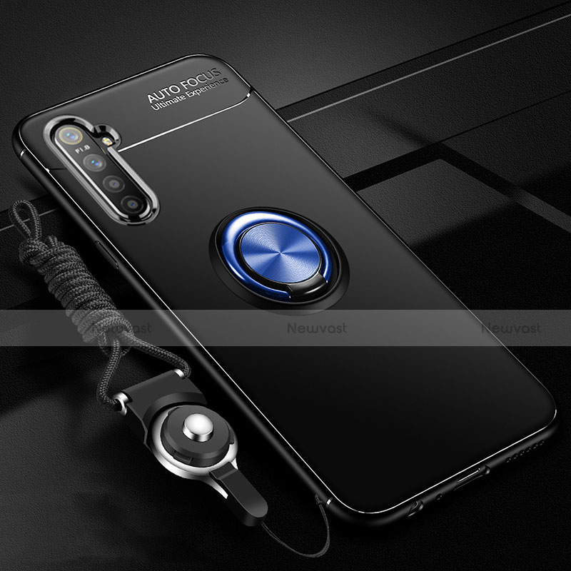 Ultra-thin Silicone Gel Soft Case Cover with Magnetic Finger Ring Stand A01 for Realme XT Blue and Black