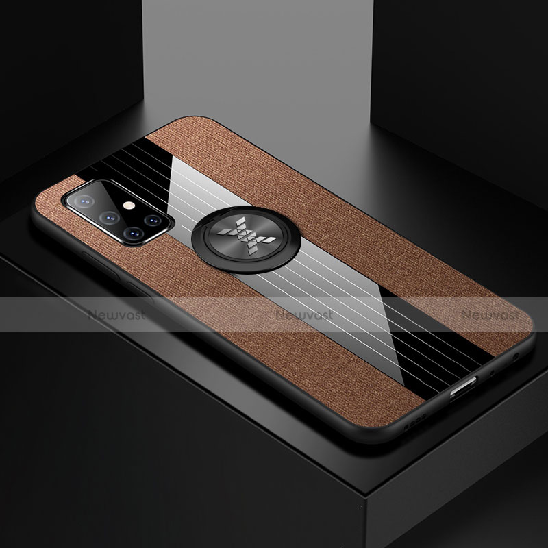 Ultra-thin Silicone Gel Soft Case Cover with Magnetic Finger Ring Stand A01 for Samsung Galaxy A71 5G Brown