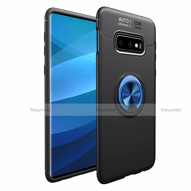 Ultra-thin Silicone Gel Soft Case Cover with Magnetic Finger Ring Stand A01 for Samsung Galaxy S10 5G Blue and Black