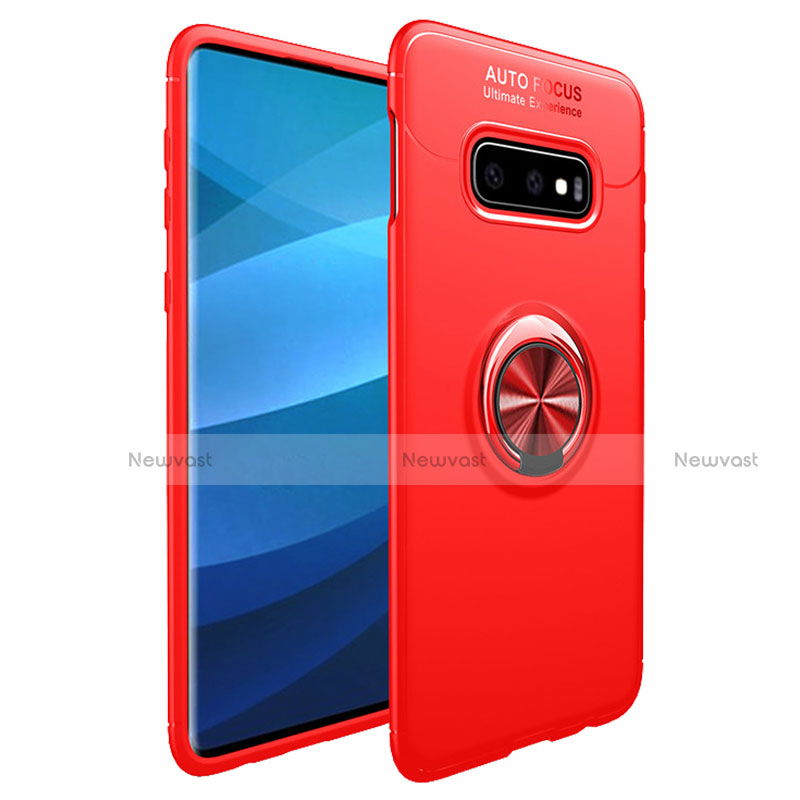 Ultra-thin Silicone Gel Soft Case Cover with Magnetic Finger Ring Stand A01 for Samsung Galaxy S10 Red