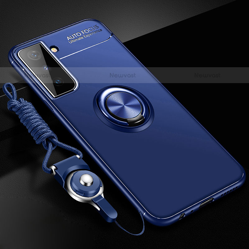 Ultra-thin Silicone Gel Soft Case Cover with Magnetic Finger Ring Stand A01 for Samsung Galaxy S21 Plus 5G Blue