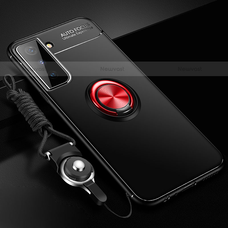 Ultra-thin Silicone Gel Soft Case Cover with Magnetic Finger Ring Stand A01 for Samsung Galaxy S23 Plus 5G Red and Black