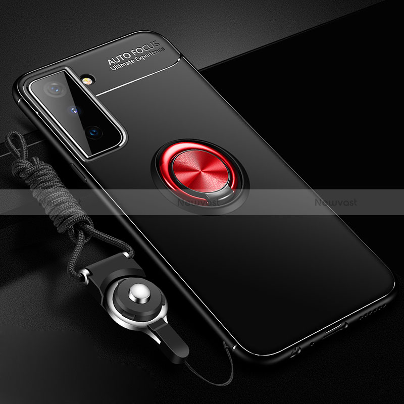 Ultra-thin Silicone Gel Soft Case Cover with Magnetic Finger Ring Stand A01 for Samsung Galaxy S24 5G Red and Black