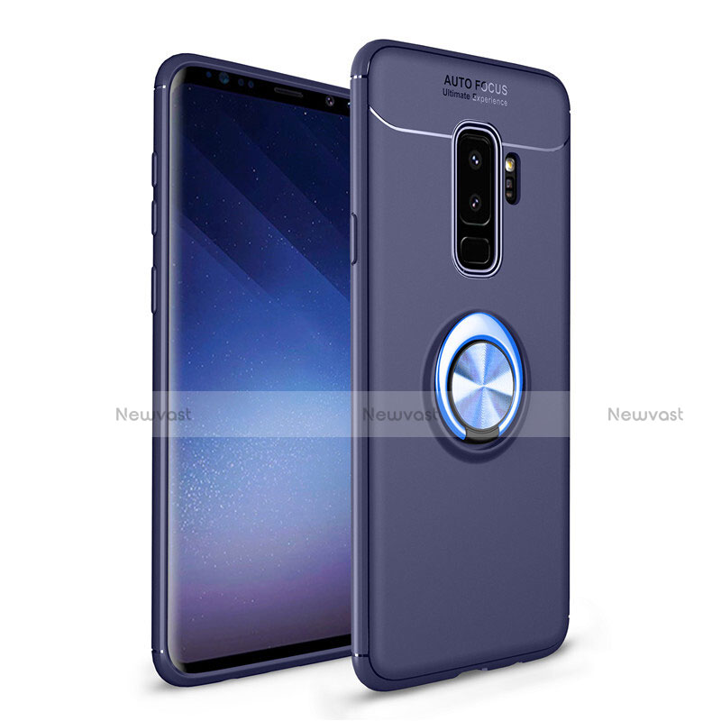 Ultra-thin Silicone Gel Soft Case Cover with Magnetic Finger Ring Stand A01 for Samsung Galaxy S9 Plus Blue