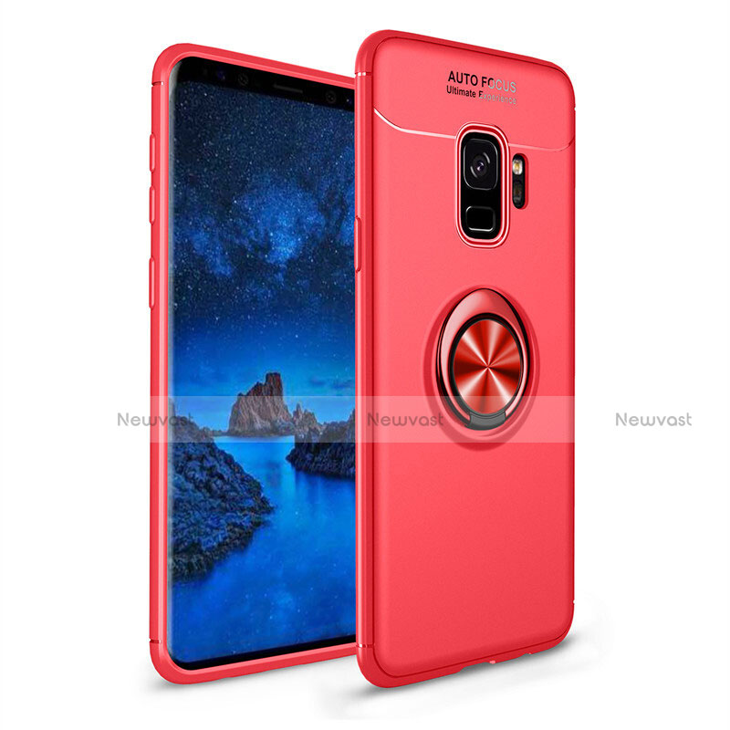 Ultra-thin Silicone Gel Soft Case Cover with Magnetic Finger Ring Stand A01 for Samsung Galaxy S9 Red