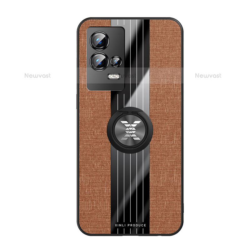 Ultra-thin Silicone Gel Soft Case Cover with Magnetic Finger Ring Stand A01 for Vivo iQOO 8 Pro 5G Brown