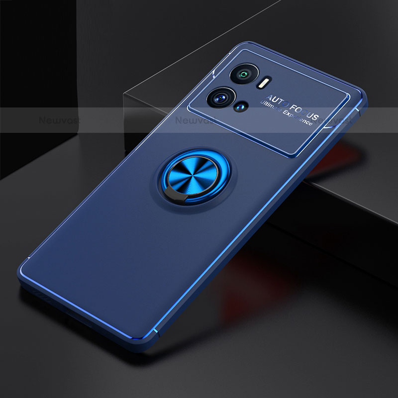 Ultra-thin Silicone Gel Soft Case Cover with Magnetic Finger Ring Stand A01 for Vivo iQOO 9 Pro 5G Blue