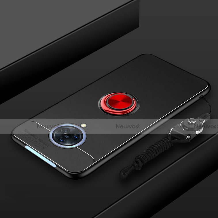 Ultra-thin Silicone Gel Soft Case Cover with Magnetic Finger Ring Stand A01 for Vivo Nex 3 5G Red and Black