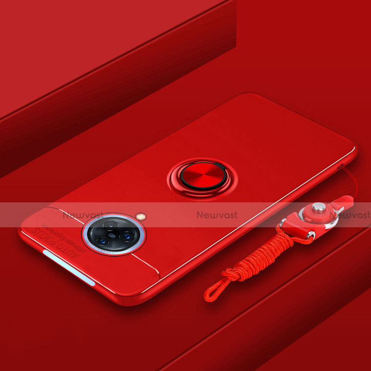 Ultra-thin Silicone Gel Soft Case Cover with Magnetic Finger Ring Stand A01 for Vivo Nex 3 Red