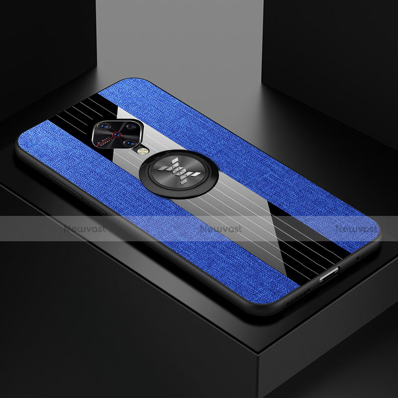 Ultra-thin Silicone Gel Soft Case Cover with Magnetic Finger Ring Stand A01 for Vivo S1 Pro Blue