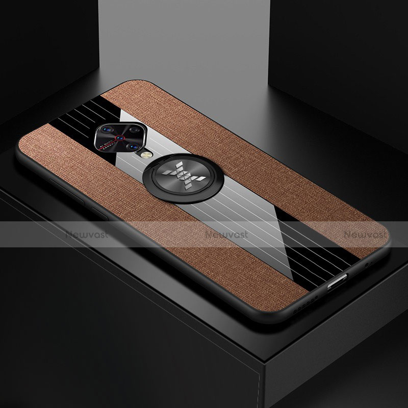 Ultra-thin Silicone Gel Soft Case Cover with Magnetic Finger Ring Stand A01 for Vivo S1 Pro Brown