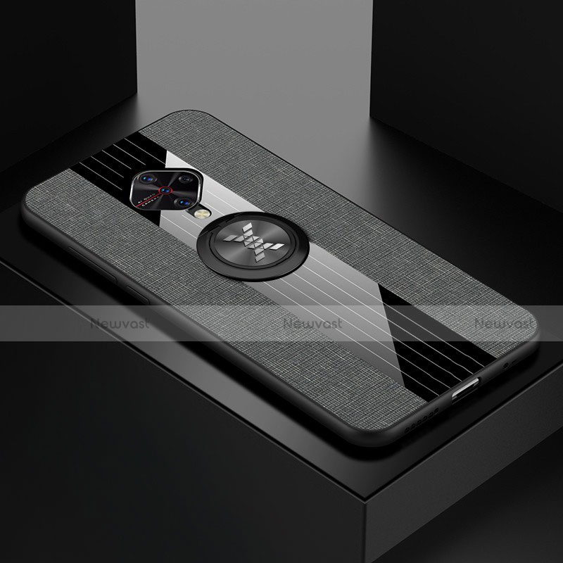 Ultra-thin Silicone Gel Soft Case Cover with Magnetic Finger Ring Stand A01 for Vivo S1 Pro Gray