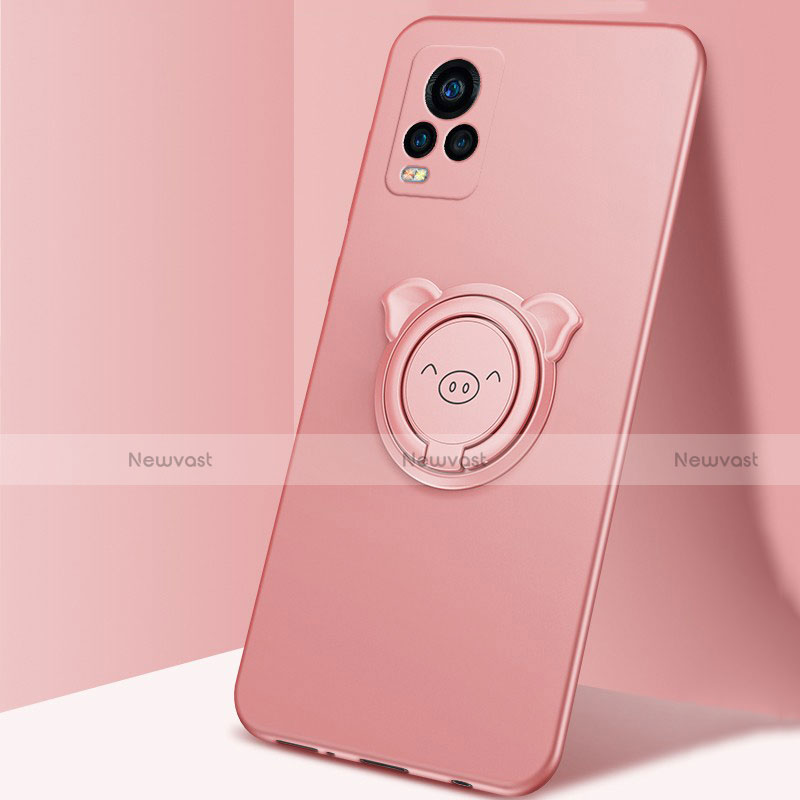 Ultra-thin Silicone Gel Soft Case Cover with Magnetic Finger Ring Stand A01 for Vivo V20 Pro 5G