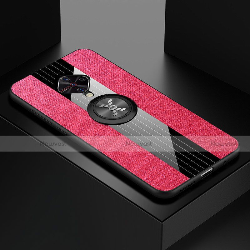 Ultra-thin Silicone Gel Soft Case Cover with Magnetic Finger Ring Stand A01 for Vivo X50 Lite Hot Pink