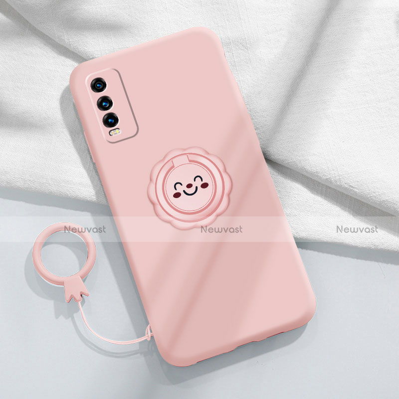 Ultra-thin Silicone Gel Soft Case Cover with Magnetic Finger Ring Stand A01 for Vivo Y20 Pink