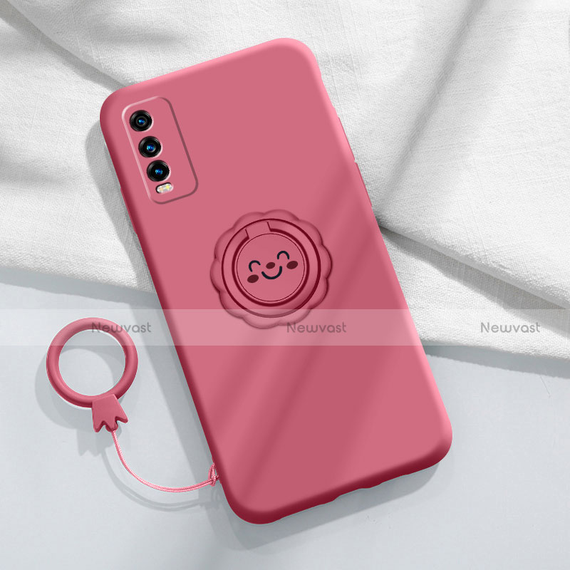 Ultra-thin Silicone Gel Soft Case Cover with Magnetic Finger Ring Stand A01 for Vivo Y20 Red Wine