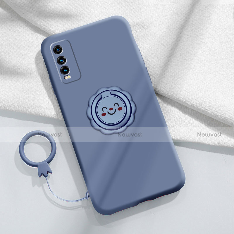 Ultra-thin Silicone Gel Soft Case Cover with Magnetic Finger Ring Stand A01 for Vivo Y20i India