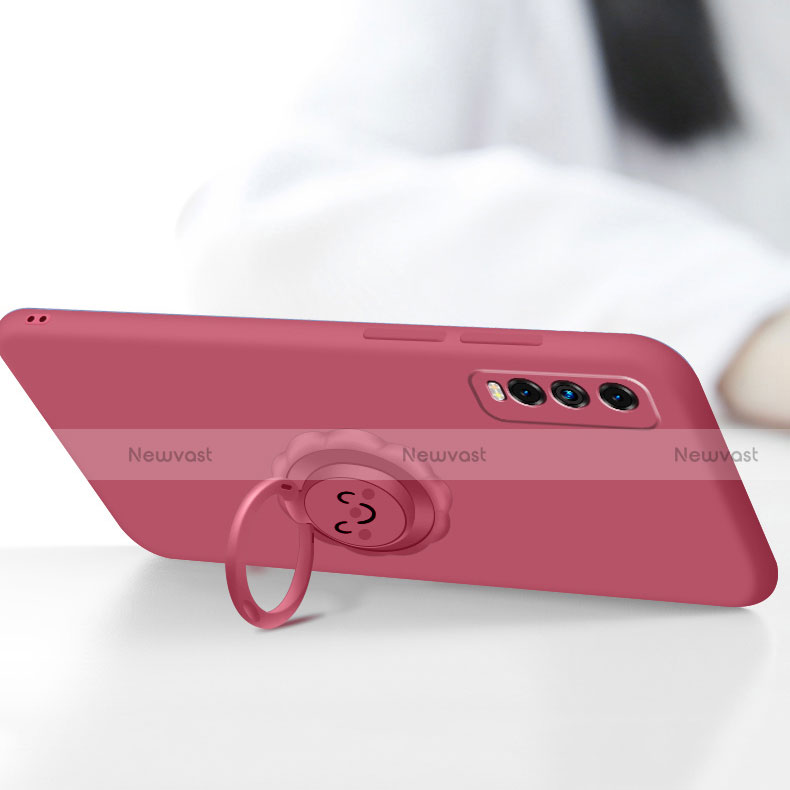 Ultra-thin Silicone Gel Soft Case Cover with Magnetic Finger Ring Stand A01 for Vivo Y20i India