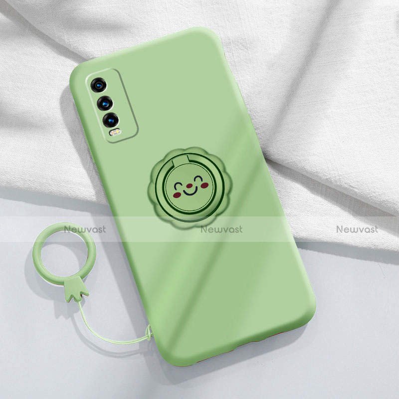 Ultra-thin Silicone Gel Soft Case Cover with Magnetic Finger Ring Stand A01 for Vivo Y30 Matcha Green