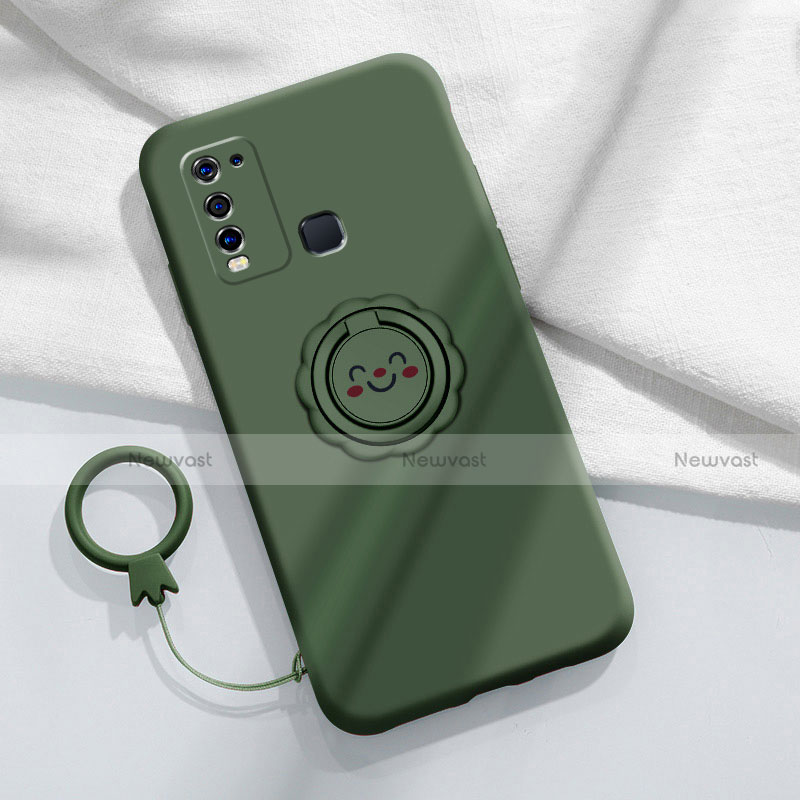 Ultra-thin Silicone Gel Soft Case Cover with Magnetic Finger Ring Stand A01 for Vivo Y50 Green