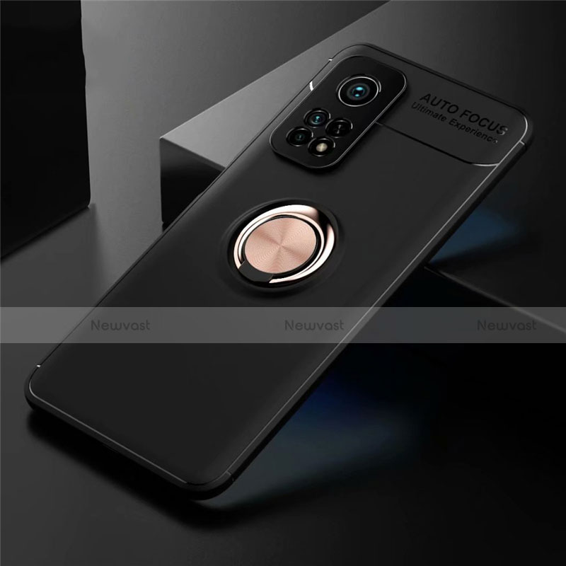 Ultra-thin Silicone Gel Soft Case Cover with Magnetic Finger Ring Stand A01 for Xiaomi Mi 10T 5G Gold and Black