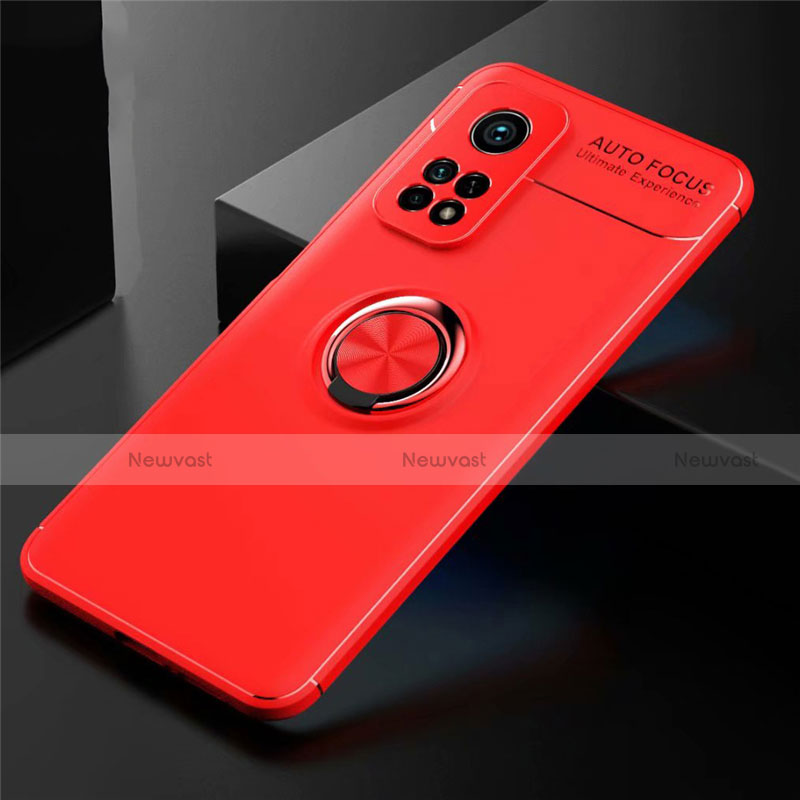 Ultra-thin Silicone Gel Soft Case Cover with Magnetic Finger Ring Stand A01 for Xiaomi Mi 10T 5G Red