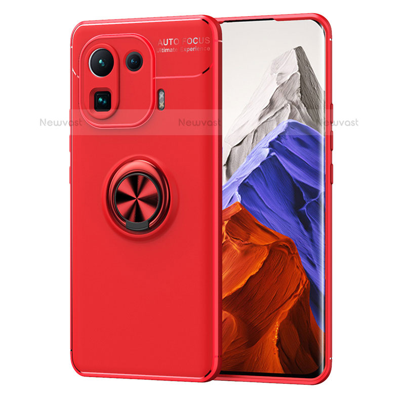 Ultra-thin Silicone Gel Soft Case Cover with Magnetic Finger Ring Stand A01 for Xiaomi Mi 11 Pro 5G Red