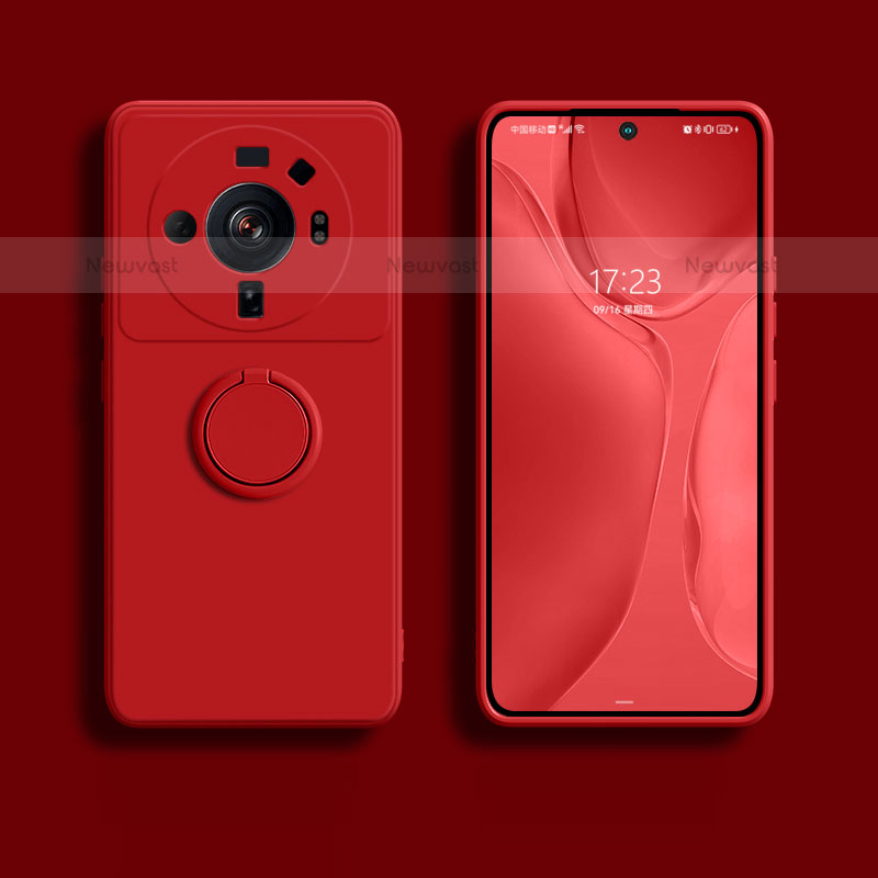 Ultra-thin Silicone Gel Soft Case Cover with Magnetic Finger Ring Stand A01 for Xiaomi Mi 12S Ultra 5G Red