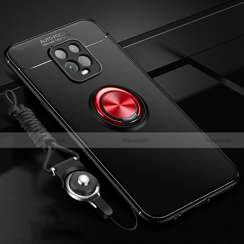 Ultra-thin Silicone Gel Soft Case Cover with Magnetic Finger Ring Stand A01 for Xiaomi Redmi 10X Pro 5G Red and Black