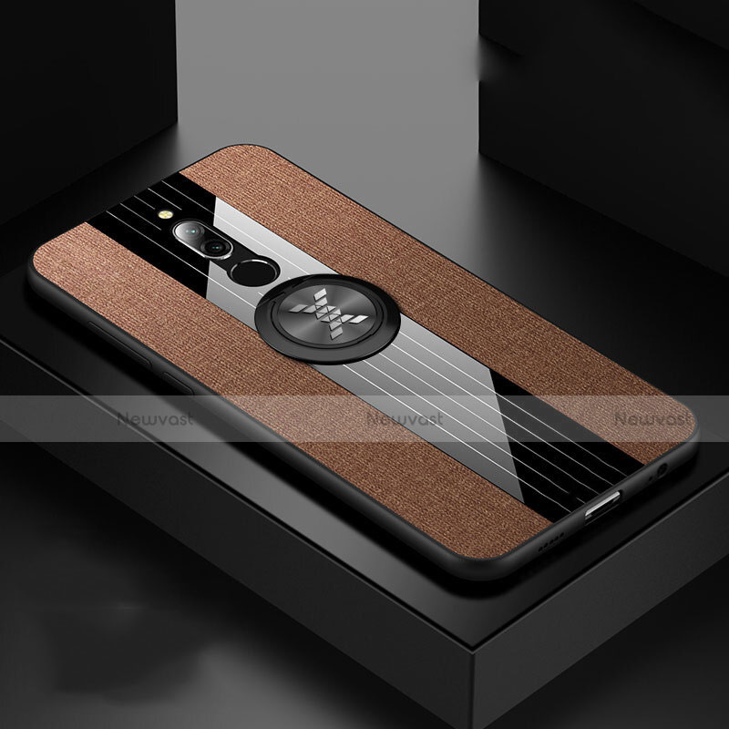 Ultra-thin Silicone Gel Soft Case Cover with Magnetic Finger Ring Stand A01 for Xiaomi Redmi 8 Brown